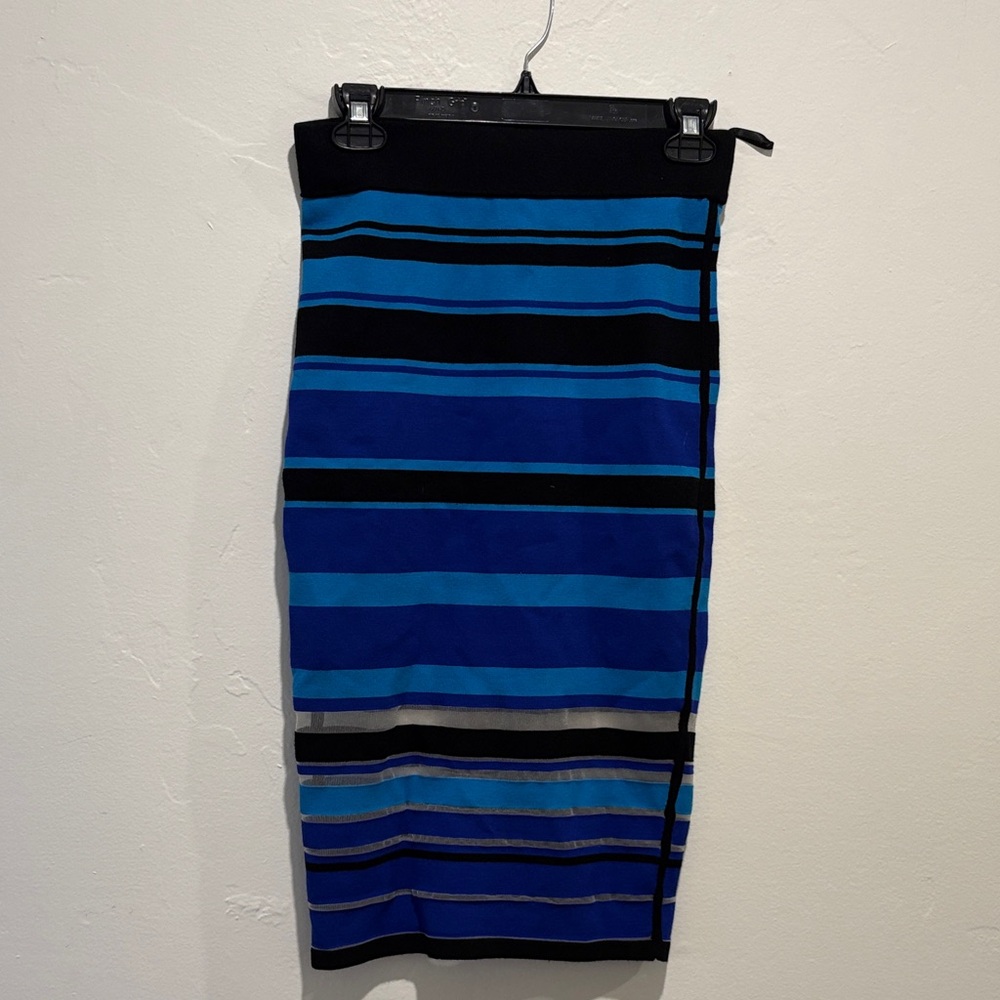 Milly Blue and Black Striped Pencil Skirt - Picture 1 of 4